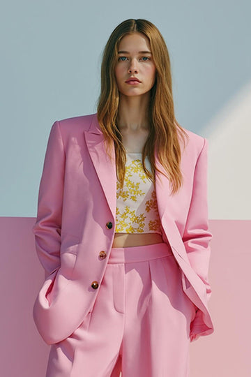 Pink Single Breasted 2 Piece Satin Prom Suits with Pockets